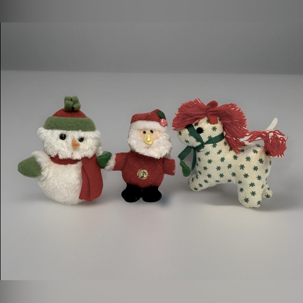 Bundle of 3 Christmas plush ornaments Snowman Reindeer Musical Santa